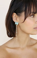 Ettika Turquoise Butterfly Pearl Chain Dangle Earrings