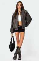 Edikted Vava Washed Faux Leather Bomber Jacket