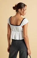 Beverly and Beck Mae Tie Front Contrast Top