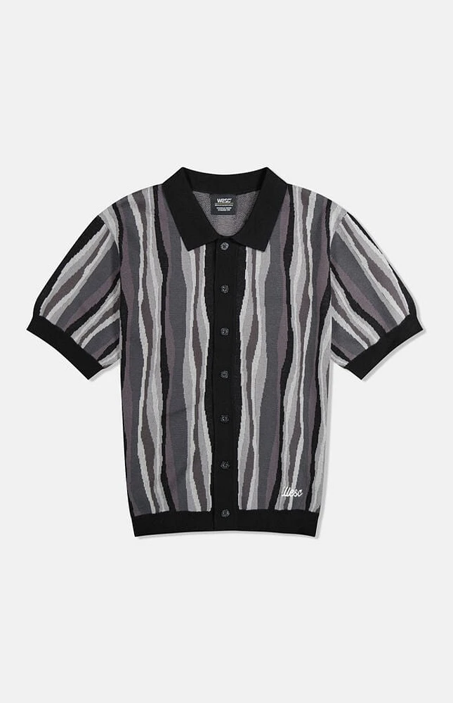 WeSC America Inc Black Rippled Short Sleeve Polo Cardigan