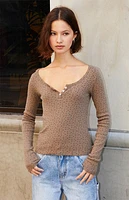 John Galt Brown Floral Pointelle Zelly Long Sleeve Top