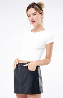 Faux Leather Stretch Mid Rise Skirt