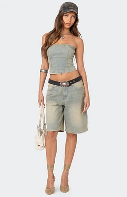 Edikted Shira Washed Denim Bermuda Shorts