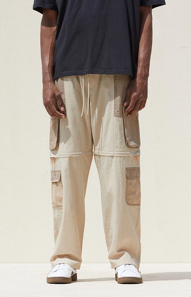 PacSun Tan Baggy Nylon Cargo Zip Off Pants