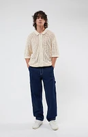 PacSun Off White Open Knit 2.0 Woven Camp Shirt