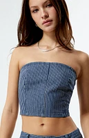 LA Hearts Strapless Striped Denim Top