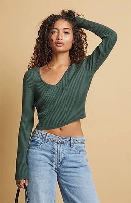 Beverly and Beck Mona Pointelle V-Neck Sweater