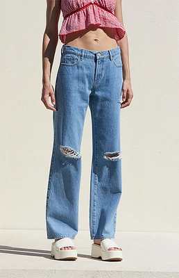 PacSun Medium Indigo Ripped Low Rise Straight Leg Jeans