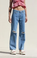 PacSun Jordyn Medium Indigo Ripped Low Rise Straight Leg Jeans