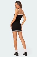 Edikted Lace Trim Ribbed Mini Dress