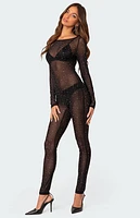 Edikted Kristine Sheer Mesh Rhinestone Jumpsuit