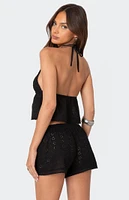 Edikted Jael Tie Front Eyelet Halter Top