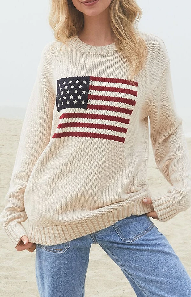 John Galt Nico American Flag Crew Neck Sweater