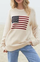 John Galt Nico American Flag Crew Neck Sweater