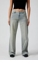 Pacsun Casey Camo Star Low Rise Baggy Jeans Light Indigo