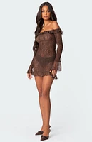 Wisteria Scrunched Sheer Lace Mini Dress