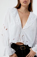 Free People Maisie Cutwork Long Sleeve Top