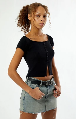 LA Hearts Off-The-Shoulder Button Front Sweater