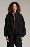 Fear of God Essentials Women's Jet Black Crinkle Nylon Shell Bomber Jacket