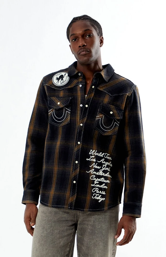 True Religion Plaid Big T Western Long Sleeve Shirt