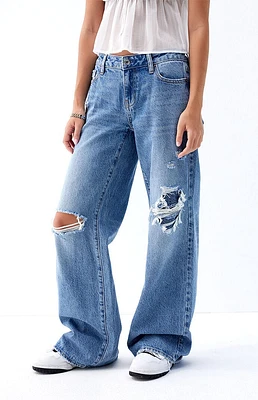 PacSun Casey Medium Indigo Ripped Low Rise Baggy Jeans