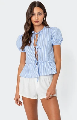 Edikted Puffed Sleeve Tie Front Top