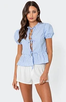 Edikted Puffed Sleeve Tie Front Top