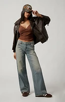 Pacsun Casey Whisker Low Rise Baggy Jeans Light Indigo