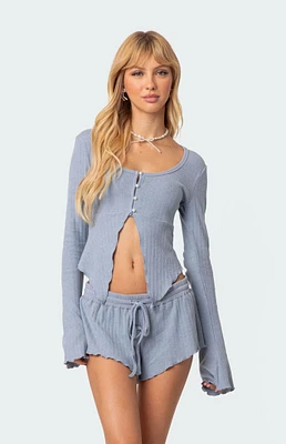 Stay Cozy Split Front Ribbed Long Sleeve Top
