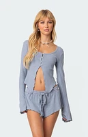 Edikted Stay Cozy Split Front Ribbed Long Sleeve Top