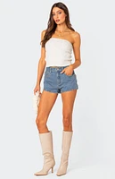 Edikted Bow Pocket Washed Denim Shorts