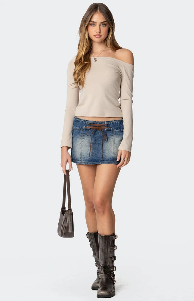 Edikted Tania Lace Up Denim Mini Skirt