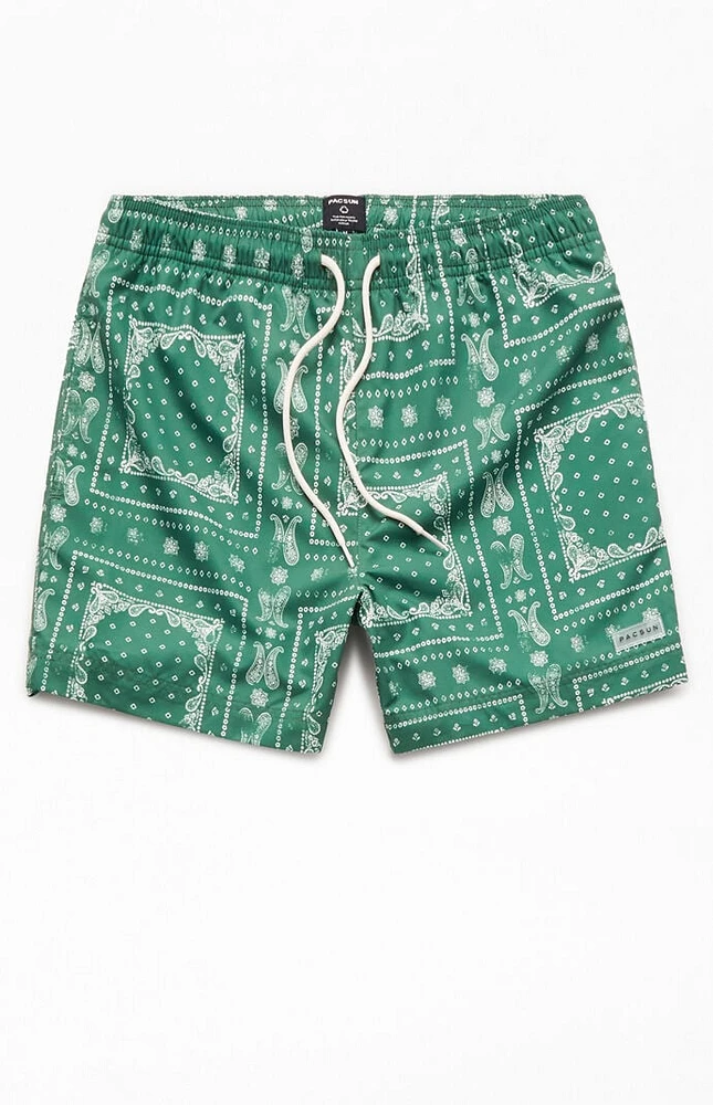 PacSun Recycled Bandana Block Green 4.5" Swim Trunks