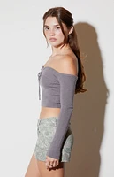 LA Hearts Off The Shoulder Tie Front Sweater