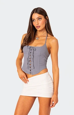 Edikted Lace Up Pinstripe Corset