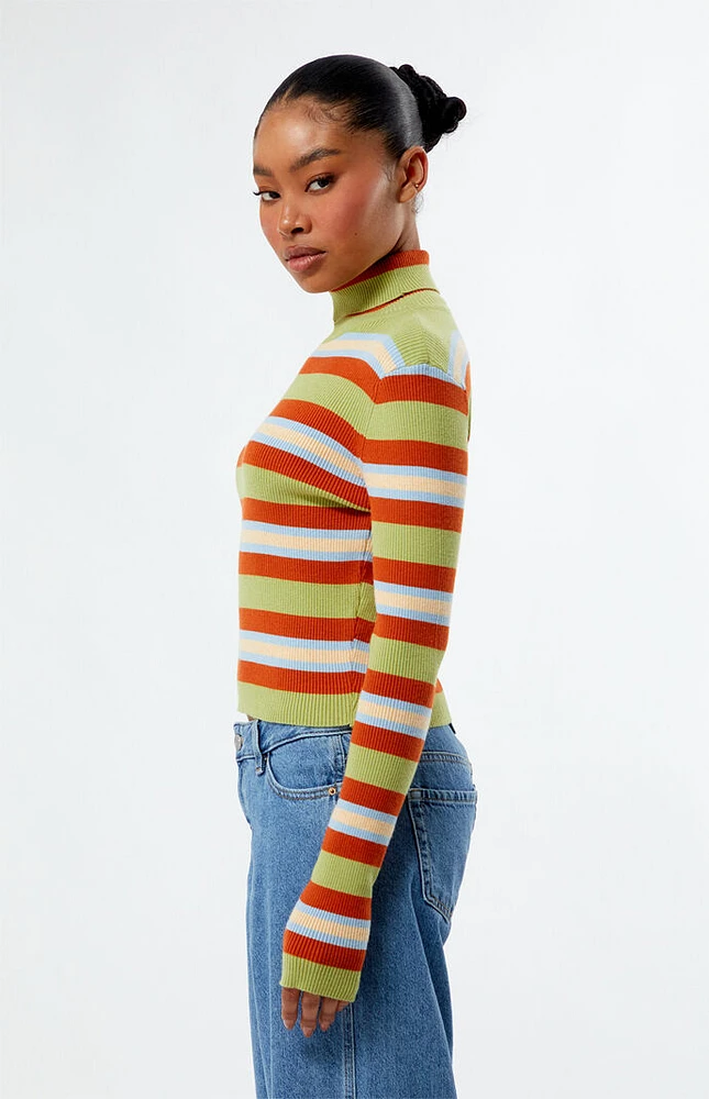 Daisy Street Striped Ribbed Turtleneck Sweater