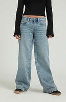 PacSun Casey Medium Indigo Twist Seam Low Rise Baggy Jeans