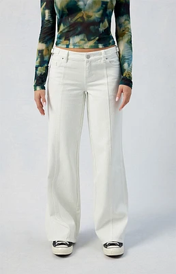 White Paneled Low Rise Baggy Jeans