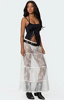 Edikted Tiered Sheer Lace Maxi Skirt