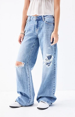 PacSun Casey Medium Indigo Ripped Low Rise Baggy Jeans