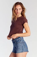 PacSun Medium Indigo Raw Cut High Waisted Denim Festival Shorts