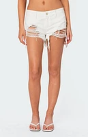 Edikted Matilda Low Rise Distressed Denim Shorts
