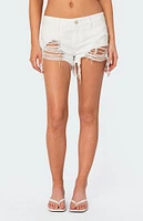 Edikted Matilda Low Rise Distressed Denim Shorts