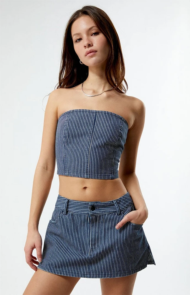 LA Hearts Strapless Striped Denim Top