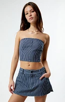 LA Hearts Strapless Striped Denim Top