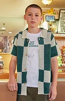 Pacsun Kids Open Knit Green & White Spence Shirt