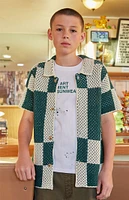 PacSun Kids Open Knit Green & White Spence Shirt