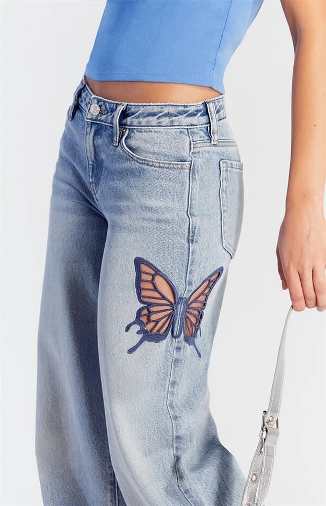 Pacsun Casey Butterfly Applique Low Rise Baggy Jeans