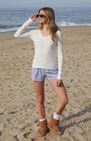 John Galt White Ribbed Long Sleeve Top