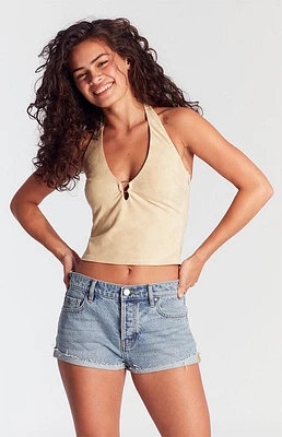 PacSun Light Indigo Raw Cut Denim Micro Shorts